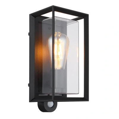 Image of Logana Outdoor Wall Lantern Matt Black IP44 1x E27 Dawn Dusk Sensor