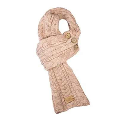 Image of Aran Traditions Cable Knit Wrap Button Scarf (Blush)
