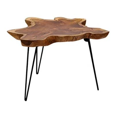 Image of Brillibrum design coffee table teak wood metal unique top solid folding space saving living room side foldable 45cm height