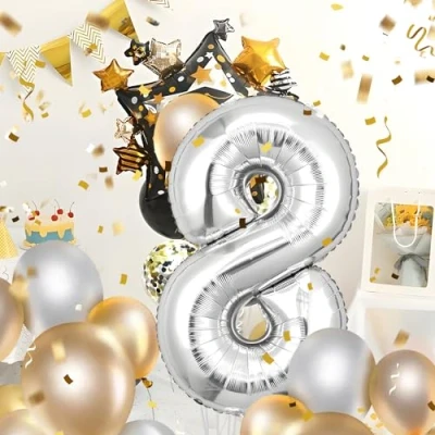 Image of Number Balloons 8,Sliver 8 Balloon 40 Inch Giant Helium Foil for Boys Girls Party Decor Birthday Anniversary Graduation Decorations Supplies