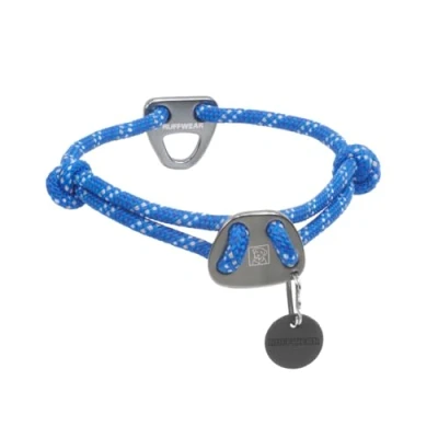 Image of Ruffwear Knot a Collar Medium Dog Collar, Climbing Rope Reflective Pet with Aluminum V ring Lead Attachment, Adjustable &amp; Strong for Walking, Size M (36 50cm), Blue Pool