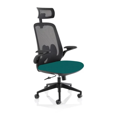 Image of Sigma Executive Fabric Seat Maringa Teal Mesh Chair With Folding Arms