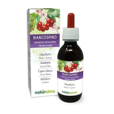 Image of Hawthorn (Crataegus oxyacantha) Flowers and Leaves Alcohol Free Mother Tincture Naturalma Liquid Extract Drops 120 ml Food Supplement Vegan