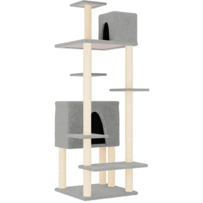 Image of &quot;vidaXL All in One Cat Tree with Sisal Scratching Posts and Plush Finish Comfortable Spacious Tower Light Grey, 154cm Tall&quot;