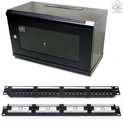 Image of 6U 300mm Black Wall Rack Network Cabinet + Cat 6 Patch Panel