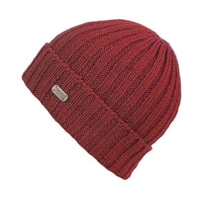 Image of Kusan 100% Wool Turn Up Rib Beanie Hat with Fleece Lining (UK, Alpha, One Size, Red)