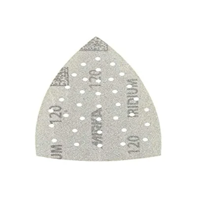 Image of Mirka Iridium sanding Triangle Premium Sandpaper 100x152x152mm 36 hole Grip, Grit 120, 50 pcs / For paint, putty, primer, wood, steel, mineral materials, plastic.