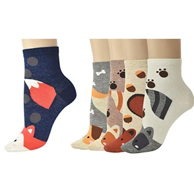 Image of Vinsani® Kitty Face On Toe Print Socks 5 Pairs Pack Multi Design OneSize Fits All Cotton with Puppy