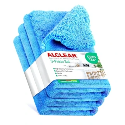 Image of ALCLEAR 820203K_3 3 Piece Set of Microfiber Cloths for High Gloss Kitchens, Kitchen Cloth, Dishcloth Kitchen, 40x40 cm, Cleans without Scratches and Streaks