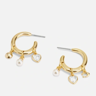 Image of Coach Signature Charm HOOP Earrings, Women&#039;s, Size: ONE, Natural