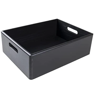 Image of Creative Deco Wooden Storage Box Black 40 x 30 13 cm (+/ 1 cm) with Handles Kitchen Office Bin