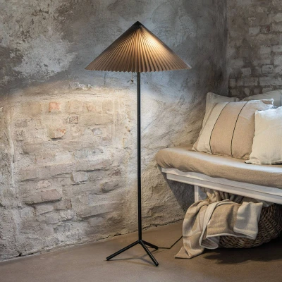 Image of Markslöjd Plisado floor lamp, grey, iron/fabric, height 140 cm