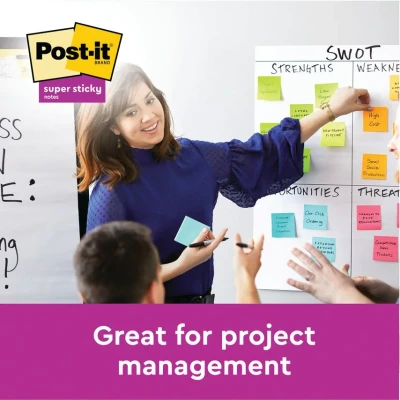 Image of Post it Super Sticky Notes, Double the Sticking Power, 24 Pads, 2160 Sheets, 76 mm x mm, Green, Pink, Blue, Orange Colors Self Notes for Walls, Monitors and Fridge