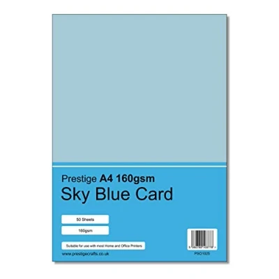 Image of Prestige A4 160gsm Coloured Card Printing Inkjet Laser Craft 50 Sheets per Pack 19 Colours (Sky Blue)