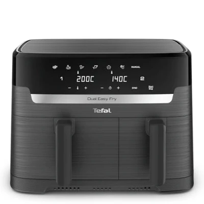 Image of Tefal Dual Easy Fry, Air fryer, 8.3 L Capacity, Drawers, Coal, EY901HG0