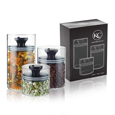 Image of Kitchen&amp;Co. Storage Jars with Vacuum Lid, Airtight Storage, Jar Mothproof Jars, Glass Coffee Canister, BPA , Borosilicate Container