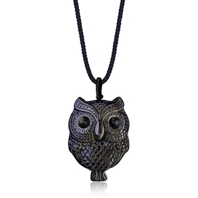 Image of COAI Golden Obsidian Stone Owl Amulet Pendant Necklace for Women Men