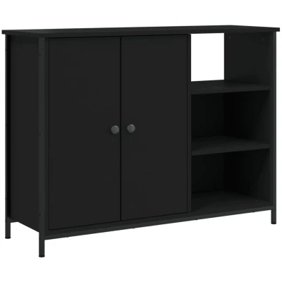Image of vidaXL Black Sideboard Chic Engineered Wood Storage Cabinet, Elegant Living Room/Bedroom Decor, Easy to Clean Surface, Ample Space, Adjustable Feet for Stability