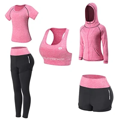 Image of Women&#039;s 5pcs Yoga Suit Sportsuits Running Jogging Gym Workout Outfit Activewear Sets Sport Exercise Fitness Clothing
