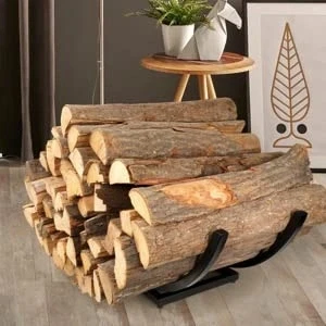 Image of Curved Firewood Rack Holder: Heavy Duty Wood Outdoor Fireplace Black Log Storage 22Inch
