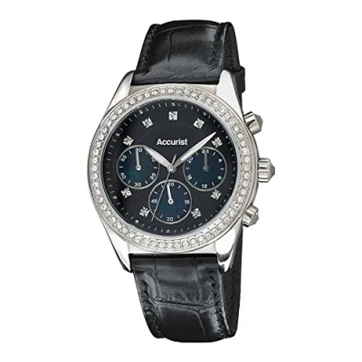 Image of Accurist Women&#039;s Quartz Watch with Black Dial Chronograph Display and Leather Strap Ls410B
