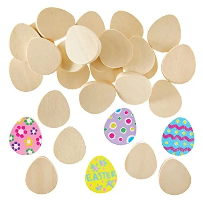 Image of Baker Ross FX523 Egg Wooden Painting Stones Pack of 30, Easter Craft Blanks to Decorate