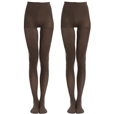 Image of MANZI 2 Pairs 70 Denier Women&#039;s Tights Stretch Run Resistant Opaque Control Top Tights(2 Coffee, S)