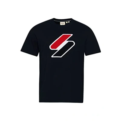 Image of Superdry Men&#039;s Code SL Chenille TEE T Shirt, Deep Navy, X Small