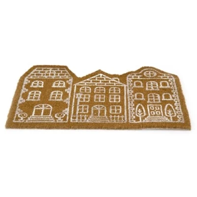 Image of House Shaped Doormat Entrance Welcome Indoor Outdoor Door Mat Non slip PVC Backed Natural Coir 70x50cm