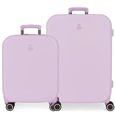 Image of Enso Annie Purple Suitcase Set 55/70 cm Rigid ABS Integrated TSA Lock 116L 7.54 kg 4 Double Wheels Hand Luggage