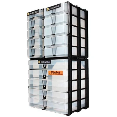 Image of WestonBoxes Drawer Stak Storage Units, 3 Stackable units A4, A5 &amp; DL Crafting Solution including boxes (Transparent)