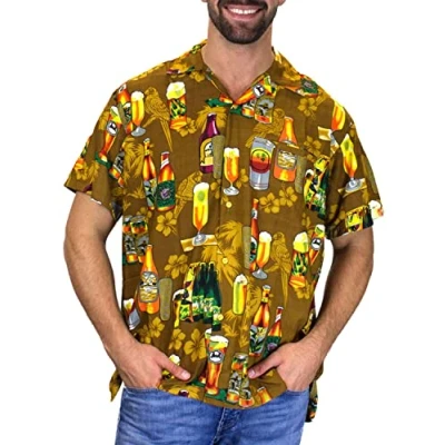 Image of V.H.O. Funky Hawaiian Shirt, Shortsleeve, Beerbottle, Mustard, L