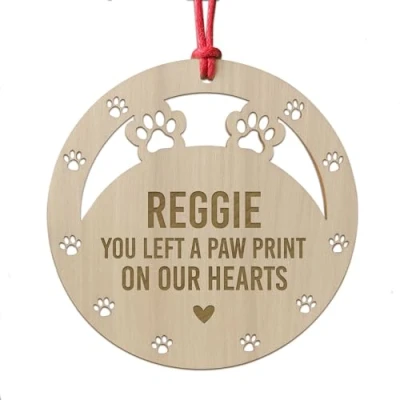 Image of Red Ocean Personalised Wooden Cat Dog Memorial Christmas Tree Decoration Engraved Bauble Keepsake Gift For Family