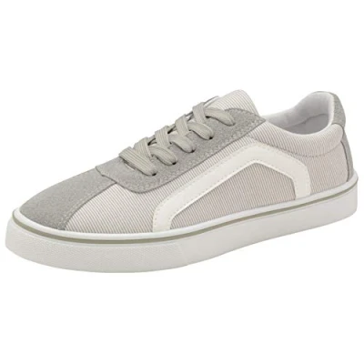 Image of Womens Ladies Canvas Trainers Lace Up Pumps Casual Plimsolls Memory Foam Fashion Skater Shoes Sneakers (5 UK, Grey Stripe)