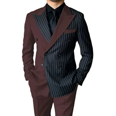 Image of Mens Suit Blazer Jacket,2 Pieces Party Prom Dress Outfits Wedding Tuxedo Dinner Prom,Brown,M(Bust:108CM)