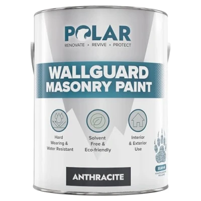 Image of Polar Wallguard Anthracite Masonry Paint Exterior 2.5 Litre Waterproof Coating for Brick, Concrete, Stone, Pebbledash, and Ironwork High Durability Superior Protection Walls