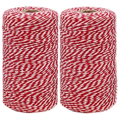 Image of 400M Butchers Twine, Red and White String Durable Cotton Bakers Twine for Crafts, Christmas Wrapping Decorative String, Kitchen Cooking