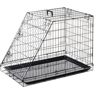 Image of Pawhut Metal Collapsible Car Dog Cage Crate Transport Folding Box Carrier Handle Removable Tray, 93 x 58 65cm, 9 kg