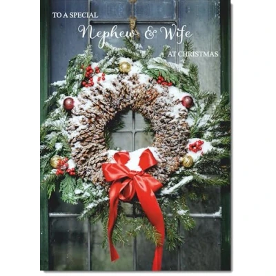 Image of doodlecards Nephew and Wife Christmas Card Wreath Medium Size for &amp; with Plain Envelope