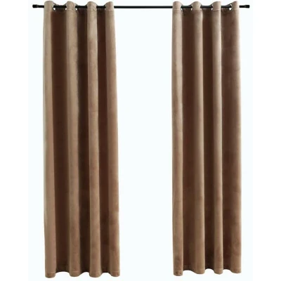 Image of vidaXL Blackout Curtains with Rings 2 pcs Velvet Beige 140x225 cm