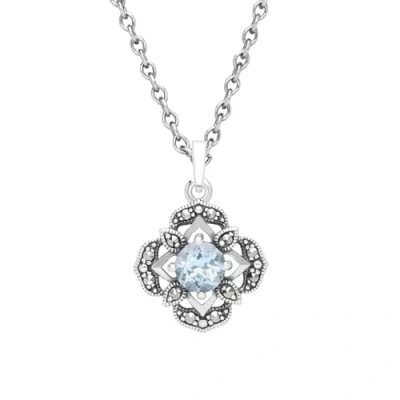 Image of Esse Marcasite Sterling Silver Art Nouveau Blue Topaz &amp; Floral Necklace