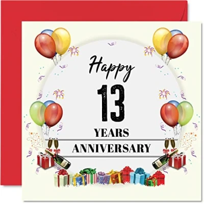 Image of 13th Anniversary Card for Husband Wife Party Happy Wedding Partner, 145mm x Greeting Cards Thirteenth Anniversaries