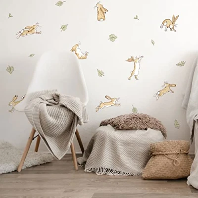 Image of Stickerscape Guess How Much I Love You Wall Stickers (Hares &amp; Leaves Regular) Nursery Stickers, Woodland Decor Easy to Apply, Cleanly Removable