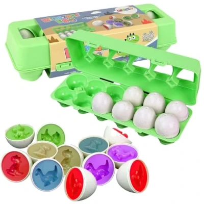 Image of xwin sportseries Kids Matching Dinosaurs Eggs with for Children Educational Learning Toy Baby Toys Egg Puzzle Sensory Storage Box Gift 12pcs Toddler
