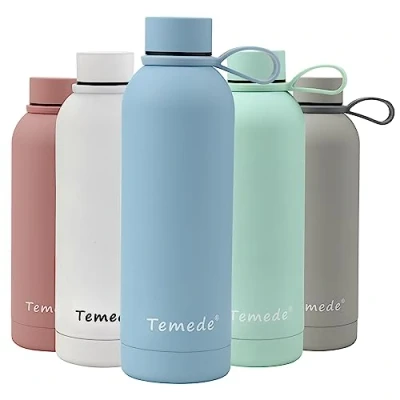 Image of Temede Insulated Water Bottle 500ml, Double Walled Vacuum Stainless Steel for 12 Hours Hot &amp; 24 Cold Drinks, Leakproof Metal Flask Great Men, Women Kids, Medium, Light Blue