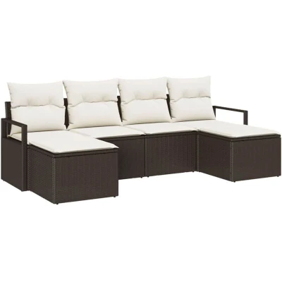 Image of vidaXL 6 Piece Garden Sofa Set with Cushions Brown Poly Rattan