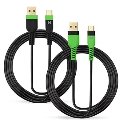 Image of Nitho Set Of 2 Charge and Play Cables Compatible with Playstation 5, Xbox Series X/S Controllers Devices Type C Interfaces, 4 Meters Extra Long Charger Cable Green Black