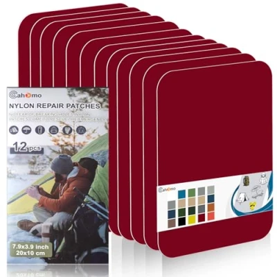 Image of Nylon Repair Patches 20x10 cm 12 pcs Tape Fabric Patch Self Adhesive Outdoor Camping Gear Kit for Tent, Umbrella, Down Jackets, Sleeping Bag, Knapsack （Red）