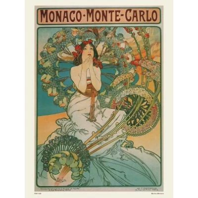 Image of onthewall Art nouveau Poster Print by Alphonse Mucha Monaco, White, 30 x 40 cm