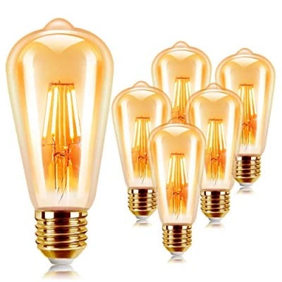 Image of EXTRASTAR Vintage Edison Light Bulb, 6W E27 LED Filament ST64 Retro Antique Style Amber Glass Screw Lamp, 540LM, Non Dimmable, 48W Incandescent Equivalent, 2200K Warm 6 Pack